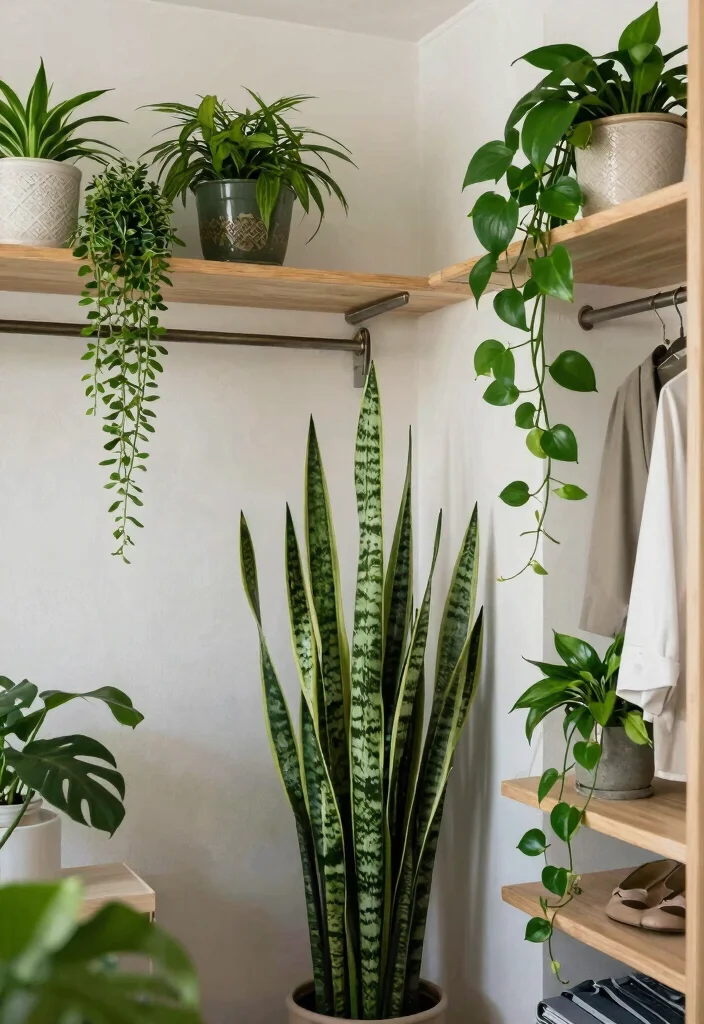 14 Master Closet Ideas for Calm and Organized Living 8. Incorporate Plants for Freshness 0 1
