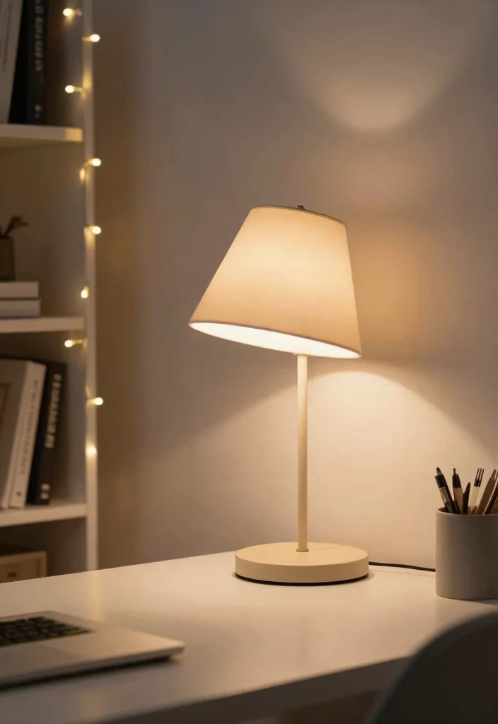 14 Office Decoration Ideas That Feel Calm 3. Incorporate Soft Lighting 0