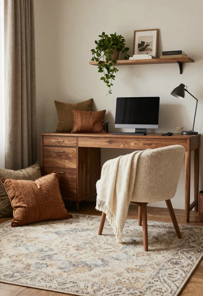 14 Office Ideas Home That Blend with Living Spaces 13. Textures and Layers 0