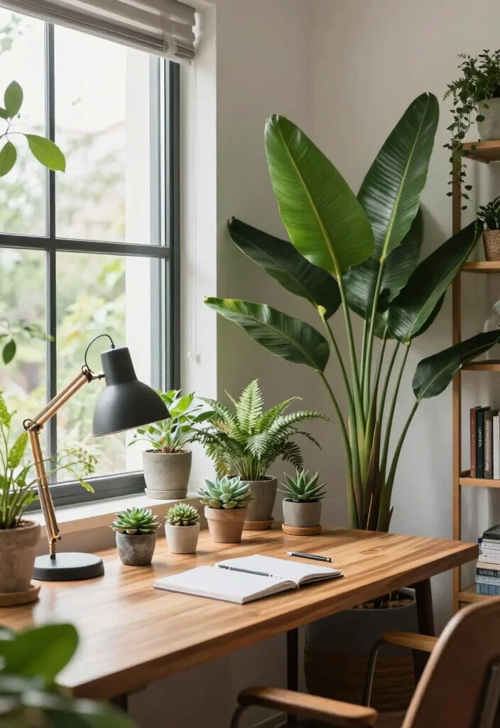 14 Office Ideas Home That Blend with Living Spaces 5. Greenery for Inspiration 0