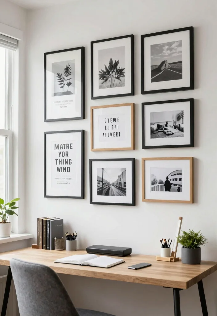 14 Office Ideas Home That Blend with Living Spaces 6. Artful Wall Decor 0