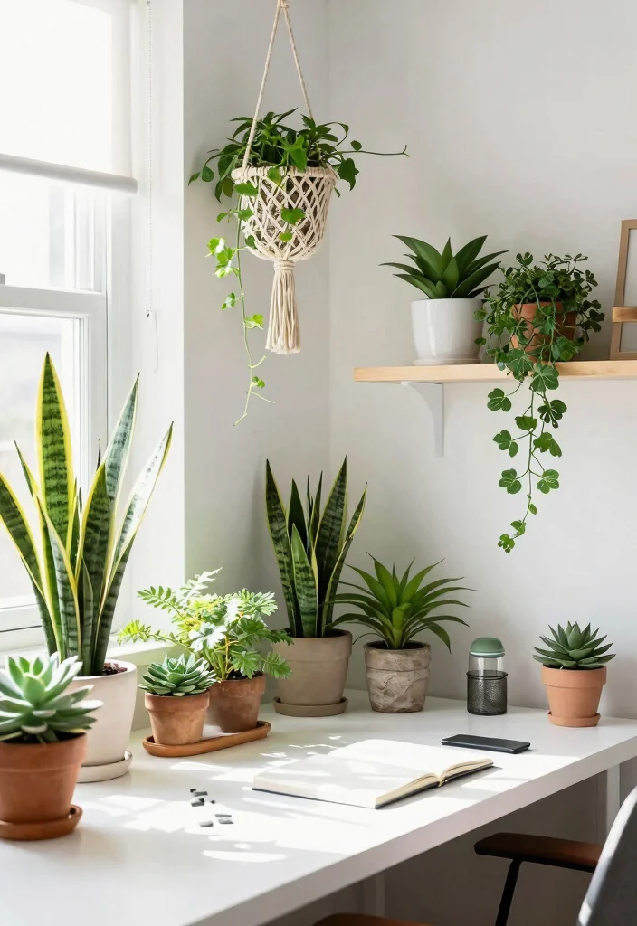 14 Office Ideas to Create a Productive Home Workspace 5. Greenery for Fresh Air 0