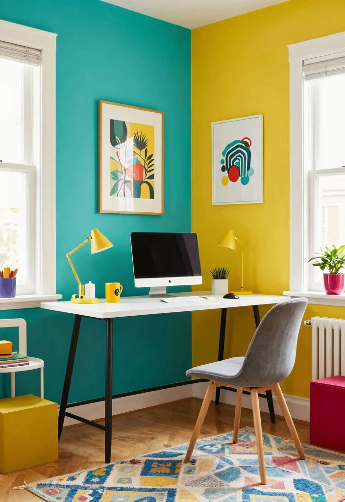 14 Office Setup Ideas Layout for Better Workflow 4. Creative Color Play 0