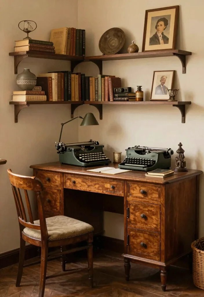 14 Office Setup Ideas Layout for Better Workflow 8. Vintage Touch 0