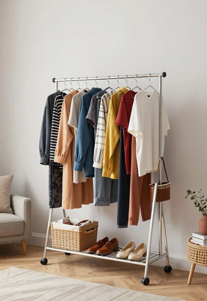 14 Open Closet Ideas for Modern and Airy Bedrooms 63 14 Open Closet Ideas for Modern and Airy Bedrooms 13. Tiered Clothing Rack 0