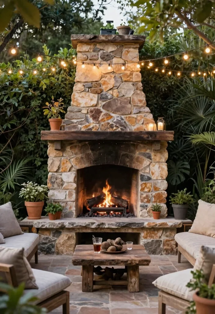 14 Outdoor Fireplace Ideas for Backyard Gatherings 1. Rustic Stone Fireplace 0