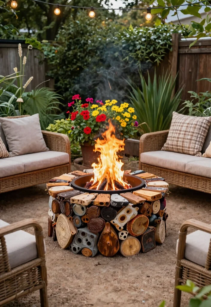 14 Outdoor Fireplace Ideas for Backyard Gatherings 14. DIY Fire Pit with Recycled Materials 0
