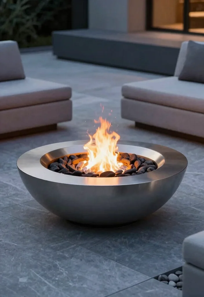 14 Outdoor Fireplace Ideas for Backyard Gatherings 4. Minimalist Metal Fire Bowl 0