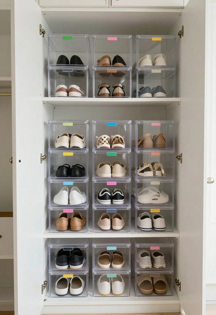14 Small Walkin Closet Ideas for Tight and Narrow Layouts 3. Use Clear Storage Containers 0