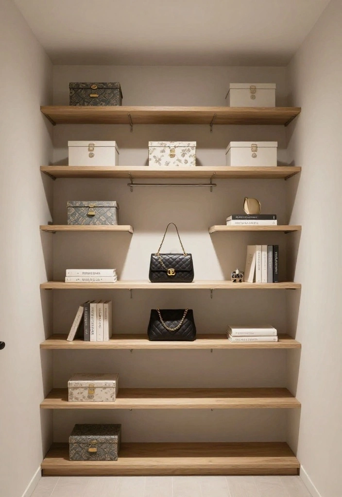 14 Small Walkin Closet Ideas for Tight and Narrow Layouts 4. Add Floating Shelves 0