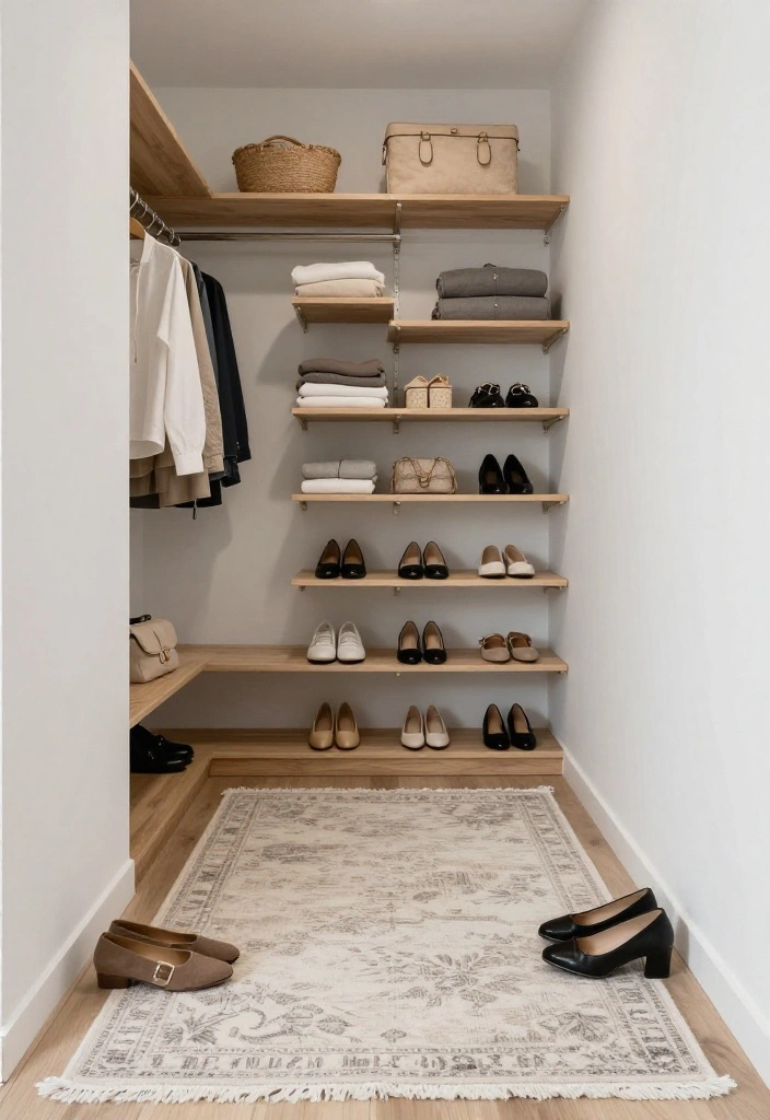 14 Small Walkin Closet Ideas for Tight and Narrow Layouts 7. Incorporate A Stylish Area Rug 0