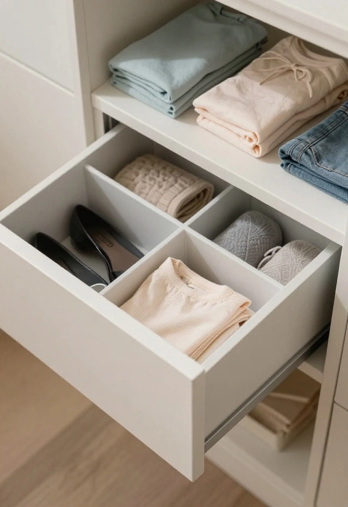 14 Small Walkin Closet Ideas for Tight and Narrow Layouts 9. Use Drawer Dividers 0
