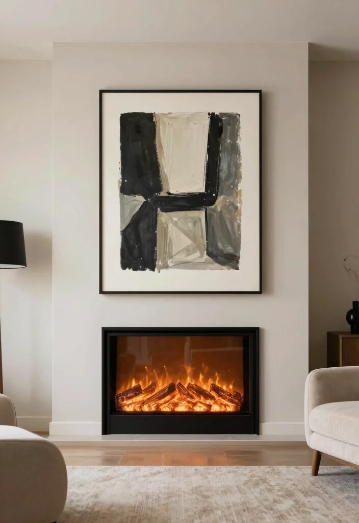 14 TV Fireplace Wall Ideas for Media Focused Rooms 12. Chic Minimalist Art Surround with Fireplace 0
