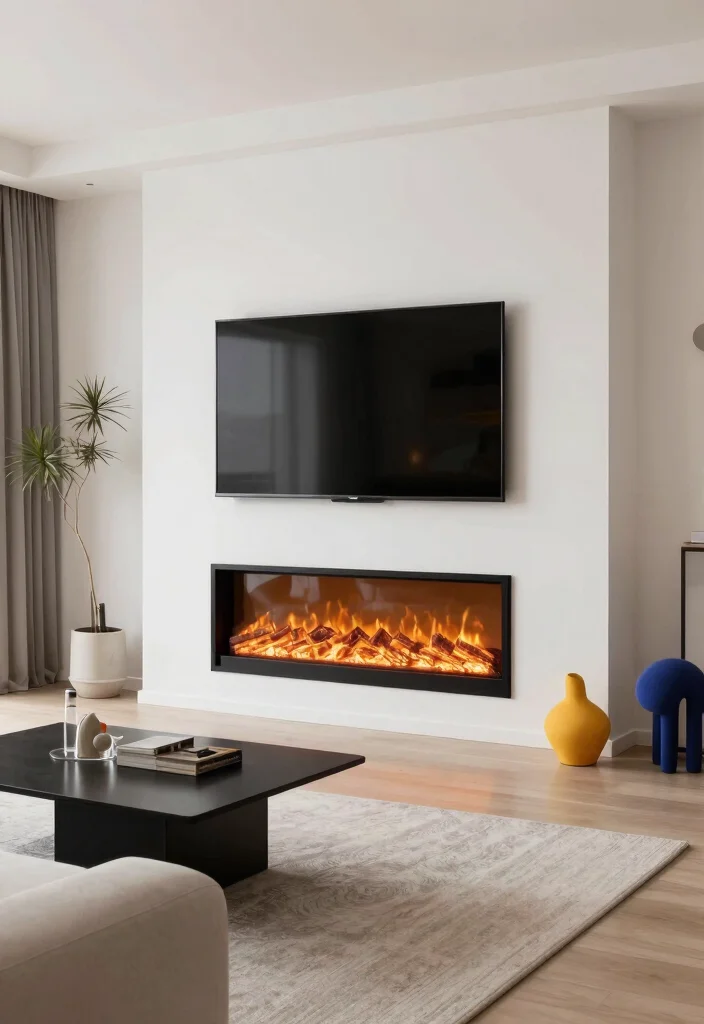 14 TV Fireplace Wall Ideas for Media Focused Rooms 3. Minimalist Black and White Contrast 0