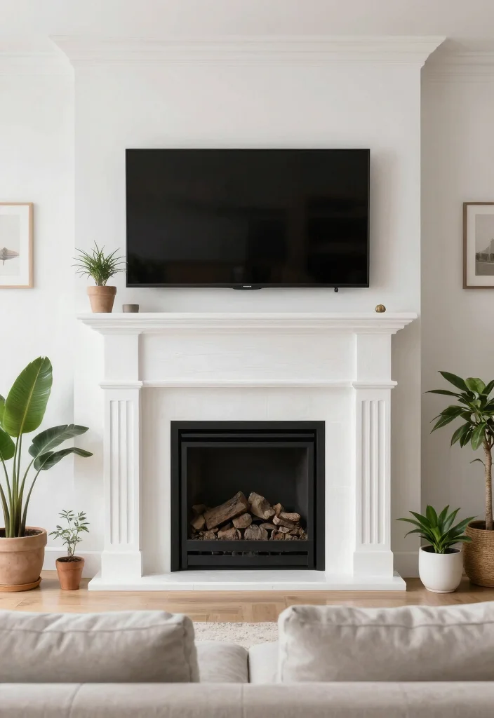 14 TV Fireplace Wall Ideas for Media Focused Rooms 8. Whitewashed Wood Elements with a Sleek Design 0