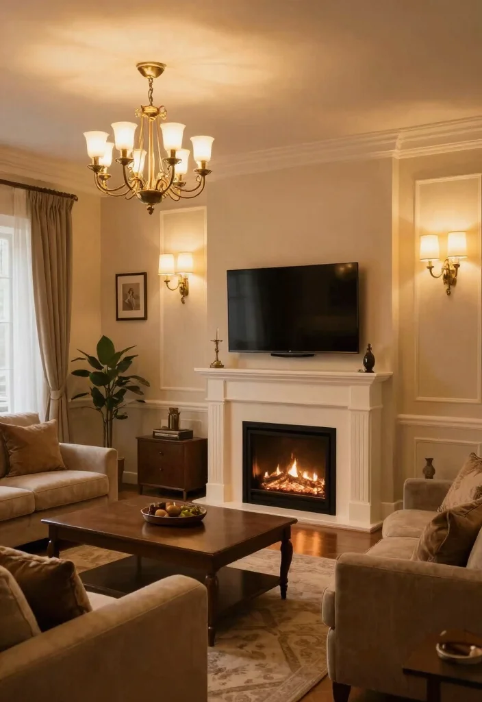 14 TV Over Fireplace Ideas for Balanced Layouts 11. Elegant Lighting for Ambiance 0 1