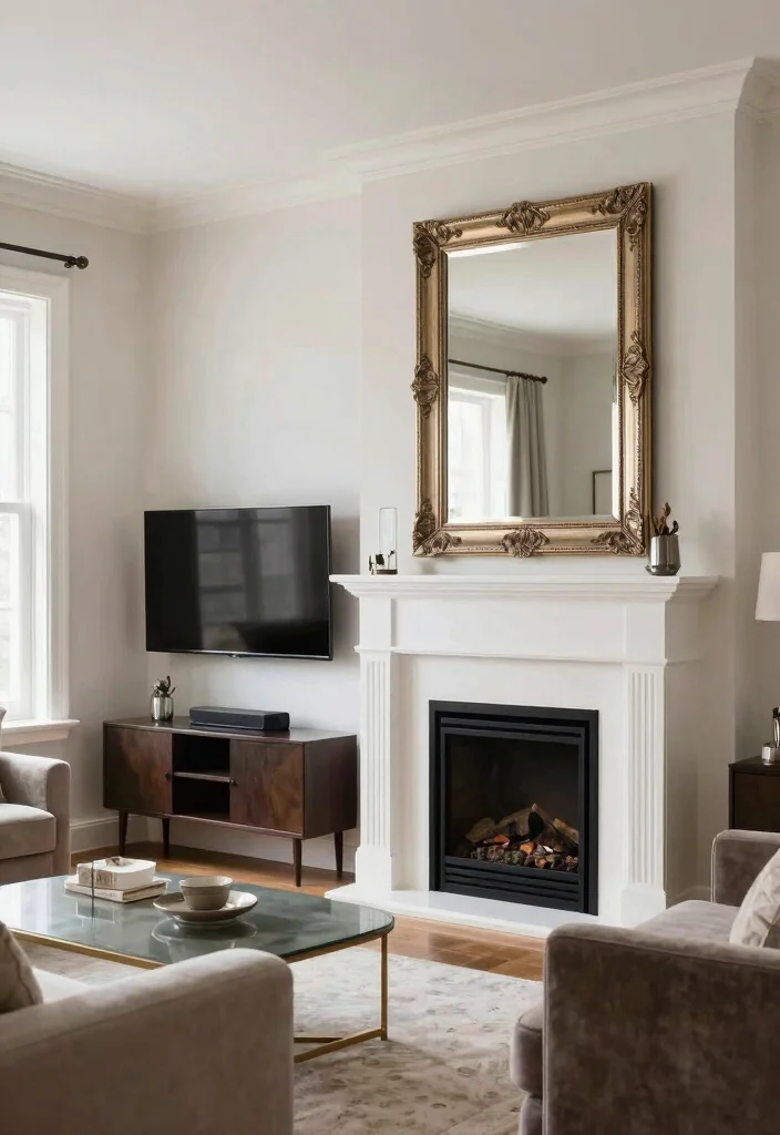 14 TV Over Fireplace Ideas for Balanced Layouts 12. Utilizing Mirrors for Space and Light 0 1