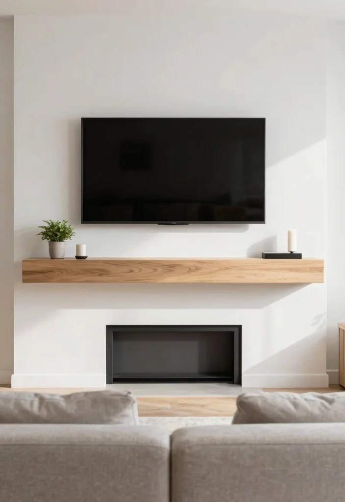 14 TV Over Fireplace Ideas for Balanced Layouts 2. Elevated Minimalism with Floating Mantel 0 1