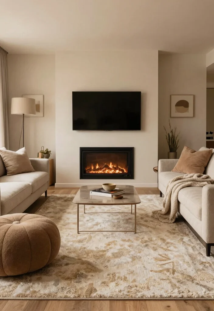 14 TV Over Fireplace Ideas for Balanced Layouts 8. Cozy Textiles for Warmth 0 1