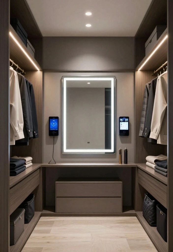14 Walk-in Closet Ideas That Feel Clean and Boutique Style 53 14 Walk in Closet Ideas That Feel Clean and Boutique Style 13. Smart Technology Integration 0 1