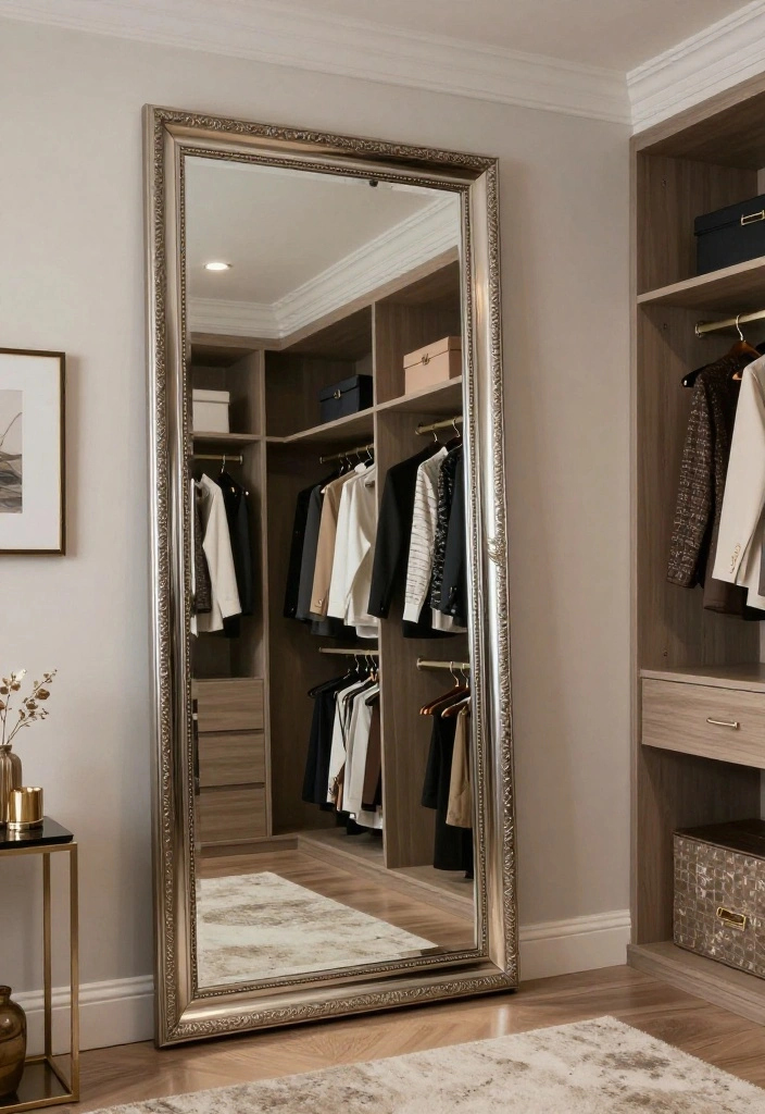14 Walk-in Closet Ideas That Feel Clean and Boutique Style 14 14 Walk in Closet Ideas That Feel Clean and Boutique Style 4. Mirrored Elegance 0 1