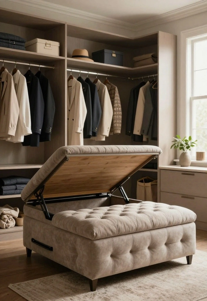 14 Walk-in Closet Ideas That Feel Clean and Boutique Style 25 14 Walk in Closet Ideas That Feel Clean and Boutique Style 5. Functional Furniture 0 1