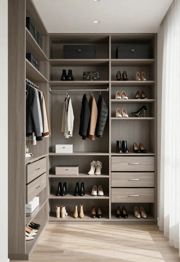 14 Walk-in Closet Ideas That Feel Clean and Boutique Style 38 14 Walk in Closet Ideas That Feel Clean and Boutique Style 8. Customizable Storage Solutions 0 1