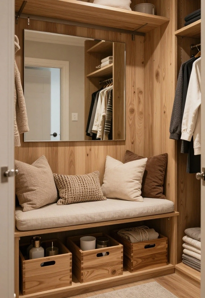 16 Small Walk In Closet Ideas That Maximize Every Inch 15 16 Small Walk In Closet Ideas That Maximize Every Inch 5. Built In Bench for Comfort and Storage 0